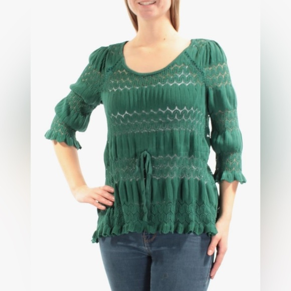Free People Crochet Ruffle Blouse Drawstring Waist - Keyhole Back - Medium BB - Picture 1 of 8